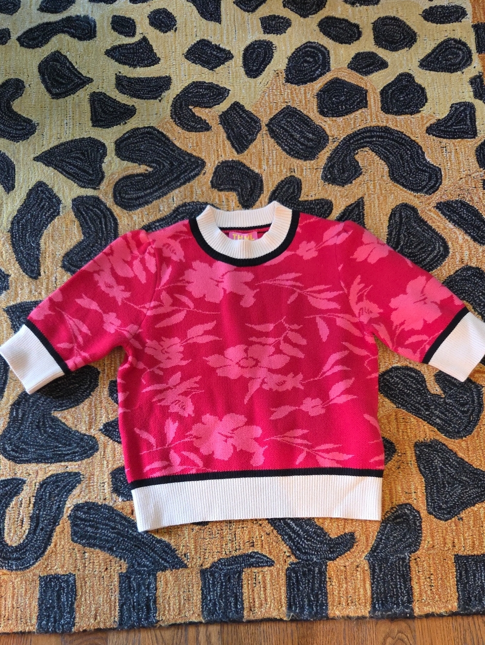 THML Red Floral Knit Sweater with White & Black Trim